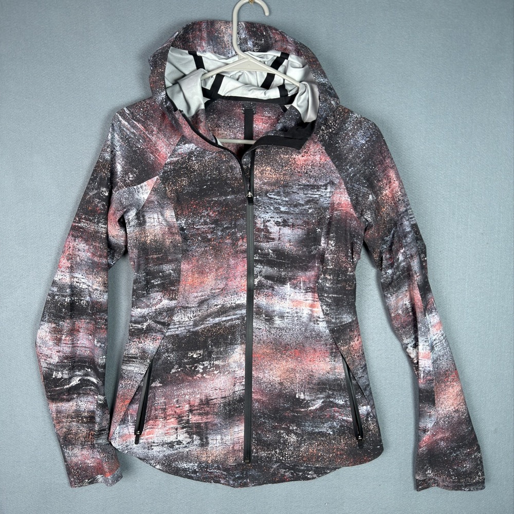 Lululemon Womens Hooded Jacket Size 2 Multicolor Print Full Zip Water Resistant